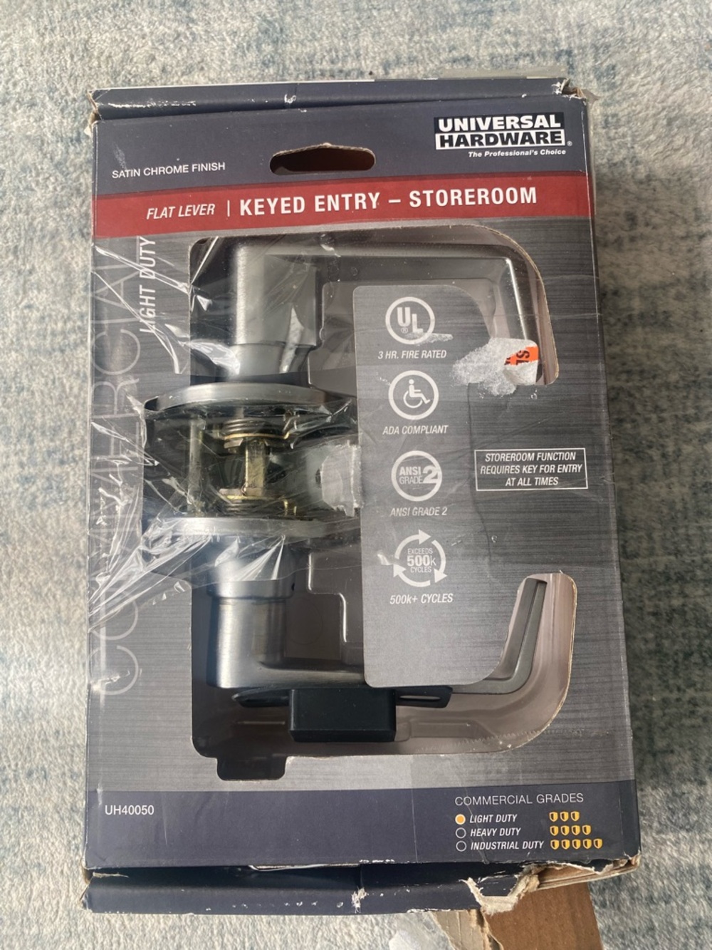 Universal Hardware Satin Chrome Flat Lever Keyed Entry Door Lever